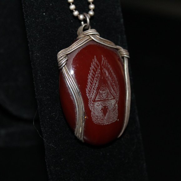 925, Tribal Necklace with etched agate, Eagle Wings, Handmade, wire wrapped - Picture 9 of 14